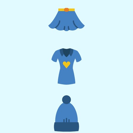 Icons about Women Clothes with shirt, winter hat and skirtのイラスト素材