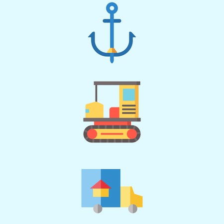 Icons about Transportation with anchor, truck and all terrainのイラスト素材