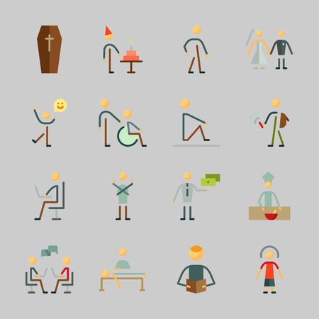 Icons about Human with exchanger, female, birthday boy, dancer, walker and cookerのイラスト素材