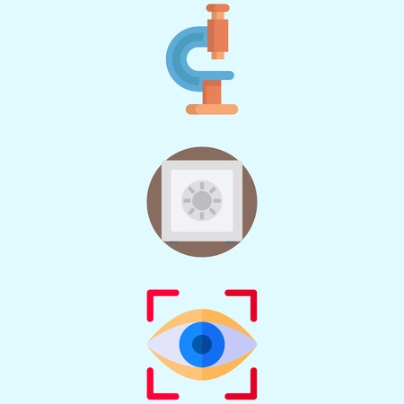 Icons about Crime Investigation with safebox, eye scan and microscopeのイラスト素材