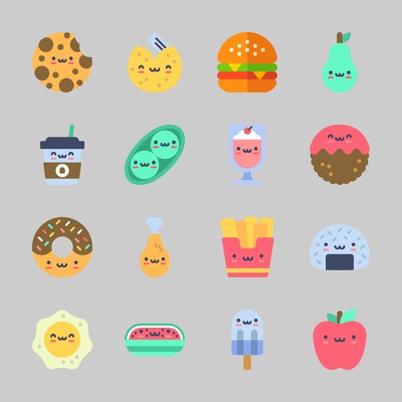Icons about Food with donut, apple, coffee cup, chicken leg, popsicle and watermelonのイラスト素材