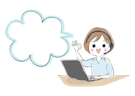 Young woman operating laptop with teleworkのイラスト素材