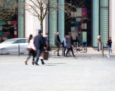 People in blurred motion - streets of Frankfurt Germanyの写真素材