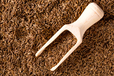 caraway seed with spice shovel, full frame, view from aboveの写真素材