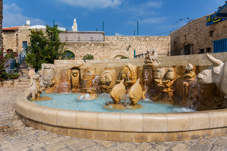 Tel Aviv, Old Jaffa, Israel, August 4th, 2016 -  Zodiac Signs Fountain on Kedumim Square with the statues of astrological signsのeditorial素材