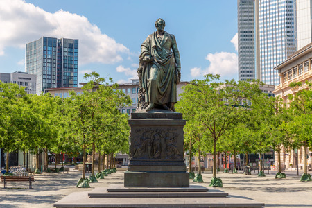 Frankfurt, Germany, June 3rd - 2018, Monument of Johann Wolfgang von Goethe at the Goetheplatz in Frankfurt downtown.のeditorial素材