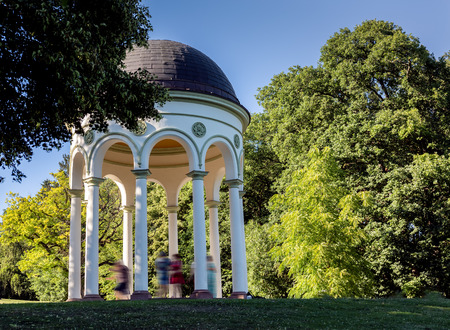 Wiesbaden, Neroberg, Germany, July 1st 2018, the Nerobergtempel on the hill Neroberg over Wiesbaden at summer, with free dancing couplesのeditorial素材
