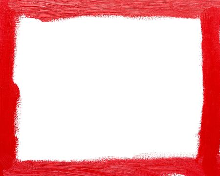 Rectangular picture frame painted background isolated on white background. Painted with real red oil color by hand.の写真素材