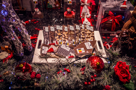 Belgium, Brugge - January 01, 2018: Belgian sweets in the shop windowのeditorial素材