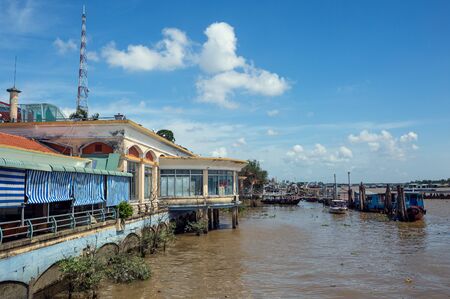 Vietnam, Mekong - November 12, 2017: pier on the Mekong River.のeditorial素材