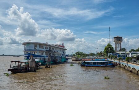 Vietnam, Mekong - November 12, 2017: pier on the Mekong River.のeditorial素材