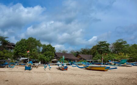 Fishing boats on the beach, Baliの写真素材