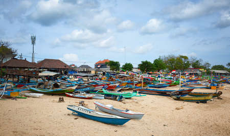 BALI, INDONESIA - October 19, 2018: Fishing traditional Indonesian boatsのeditorial素材
