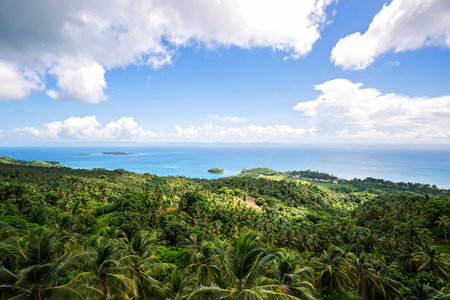 View to the Atlantic ocean and coastline in Samana, Dominican Republicの写真素材