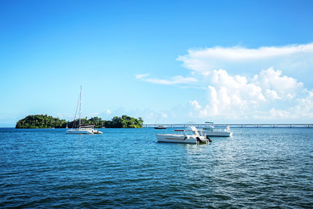 View to the Samana bay in Dominican Republicの写真素材