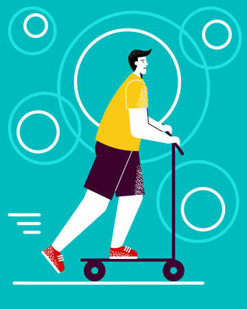 Modern, young man rides a scooter. Illustrationのイラスト素材