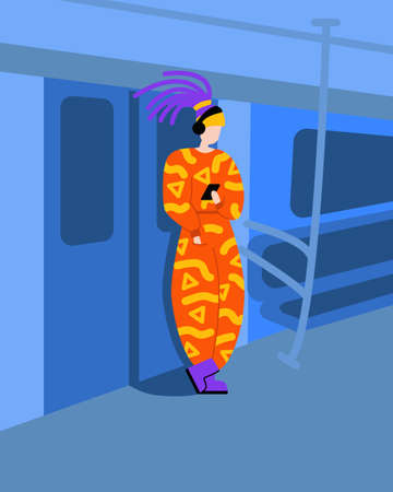 A guy with dreadlocks in a bright suit is standing in the subwayのイラスト素材