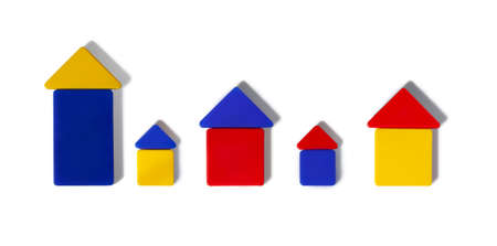 Colorful houses made of figures on a white background