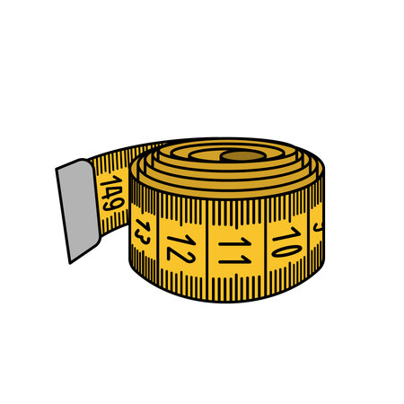 Rolled yellow centimeter ribbon on a white background.のイラスト素材