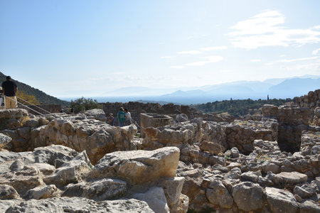 View of the main monuments and sites of Greece. Ruins of Mycenae, the ancient city of Agamemnon. Tombsの写真素材