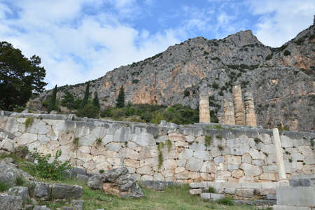 View of the main monuments of Greece. Ruins of Delphi. Oracle of Delphi.