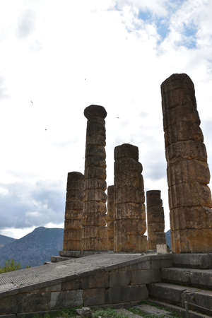 View of the main monuments of Greece. Ruins of Delphi. Ancient stone wallの写真素材