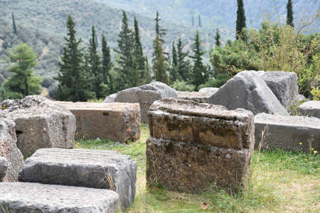 View of the main monuments of Greece. Ruins of Delphi. Ancient stone wallの写真素材