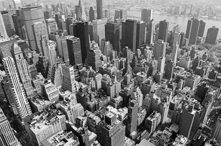 Black and white view of the most emblematic buildings in Manhattan (New York).のeditorial素材