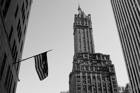 Black and white view of the most emblematic buildings in Manhattan (New York).のeditorial素材