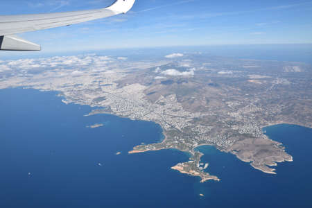 Aerial view of Greece, from the plane, aerial panorama. sky cloudsの写真素材