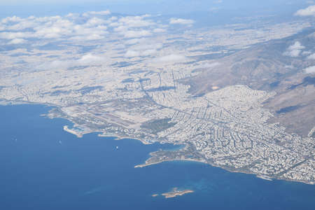 Aerial view of Greece, from the plane, aerial panorama. sky cloudsの写真素材