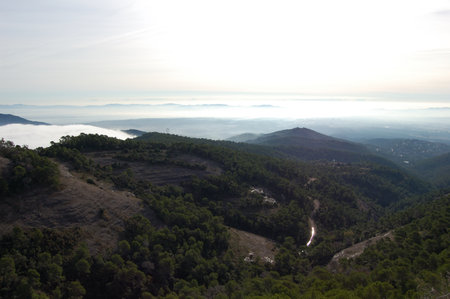 Panorama of the forests and mountains of La Mola, in Catalonia, in the province of Barcelona (Spain). Next to Montserrat. Catalonia, El VallÃ¨sの写真素材