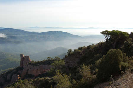 Panorama of the forests and mountains of La Mola, in Catalonia, in the province of Barcelona (Spain). Next to Montserrat. Catalonia, El VallÃ¨sの写真素材