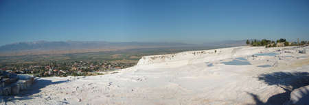 Ancient hot springs of Pamukkale (Anatolia, Turkey). Next to the Roman ruins of Hierapolis. Natural terraces. "Cotton castle"のeditorial素材