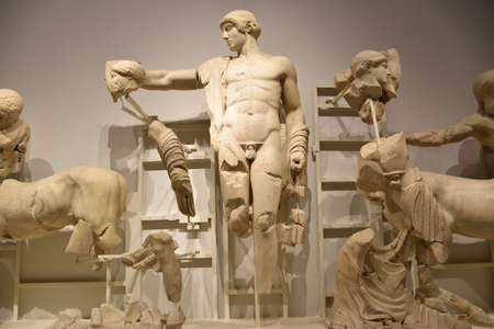 View of the main monuments and sites of Greece. Ruins of Olympia. Archaeological Museum of Olympia. Friezes of the Temple of Zeusのeditorial素材