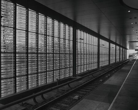 Empty metro station in black and white.