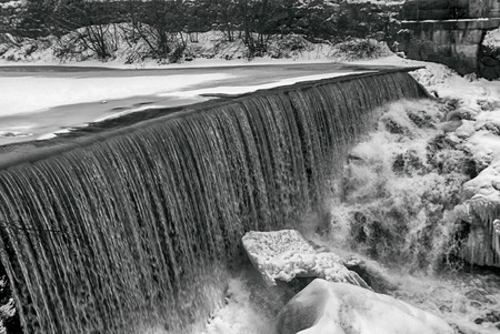 River falls at winter in black and white.の写真素材