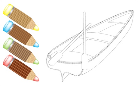 coloring boat and colored pencilsのイラスト素材