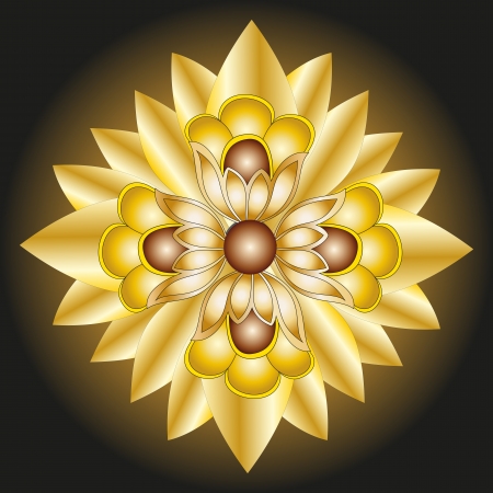 Golden flower isolated on black background element of decorのイラスト素材