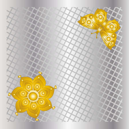 Golden butterfly and flower on the metallic backgroundのイラスト素材