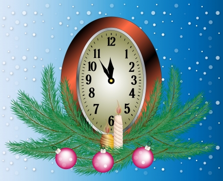 Christmas illustration watches decorated with the branches of a Christmas treeのイラスト素材