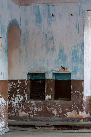 Interior of an abandoned Orthodox church, Bogoroditskaya Church of the village of Kishino, Kostroma district, Russia, built in 1821, currently abandonedの写真素材