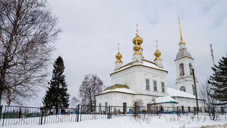 Orthodox church in winter, village of Karabanovo, Kostroma region, Russiaの写真素材