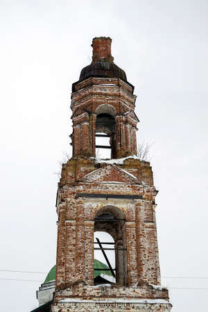 old ruined Orthodox bell tower, Priskokovo village, Kostroma region, Russiaの写真素材