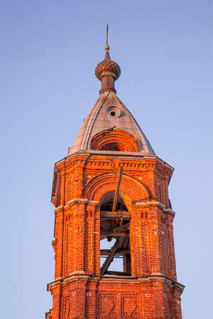red brick village church dome, Dunilovo, Ivanovo Region, Russiaの写真素材
