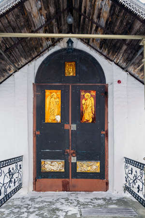 Porch entrance to the village church, village of Karabanovo, Kostroma region, Russiaの写真素材