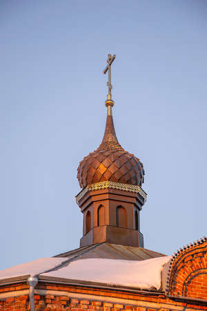 red brick village church dome, Dunilovo, Ivanovo Region, Russiaの写真素材