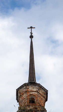old abandoned Orthodox bell tower, Troitsky village, Kostroma region, Russiaの写真素材