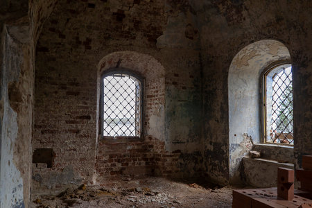 interior of an abandoned church, Korshunovo village, Kostroma region, Russia, built in 1800の写真素材