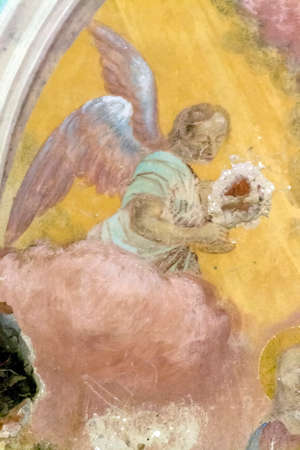 painting of the walls of an abandoned Orthodox church, Russia, Vladimirovo tract, built in 1809 currently the temple is abandonedの写真素材